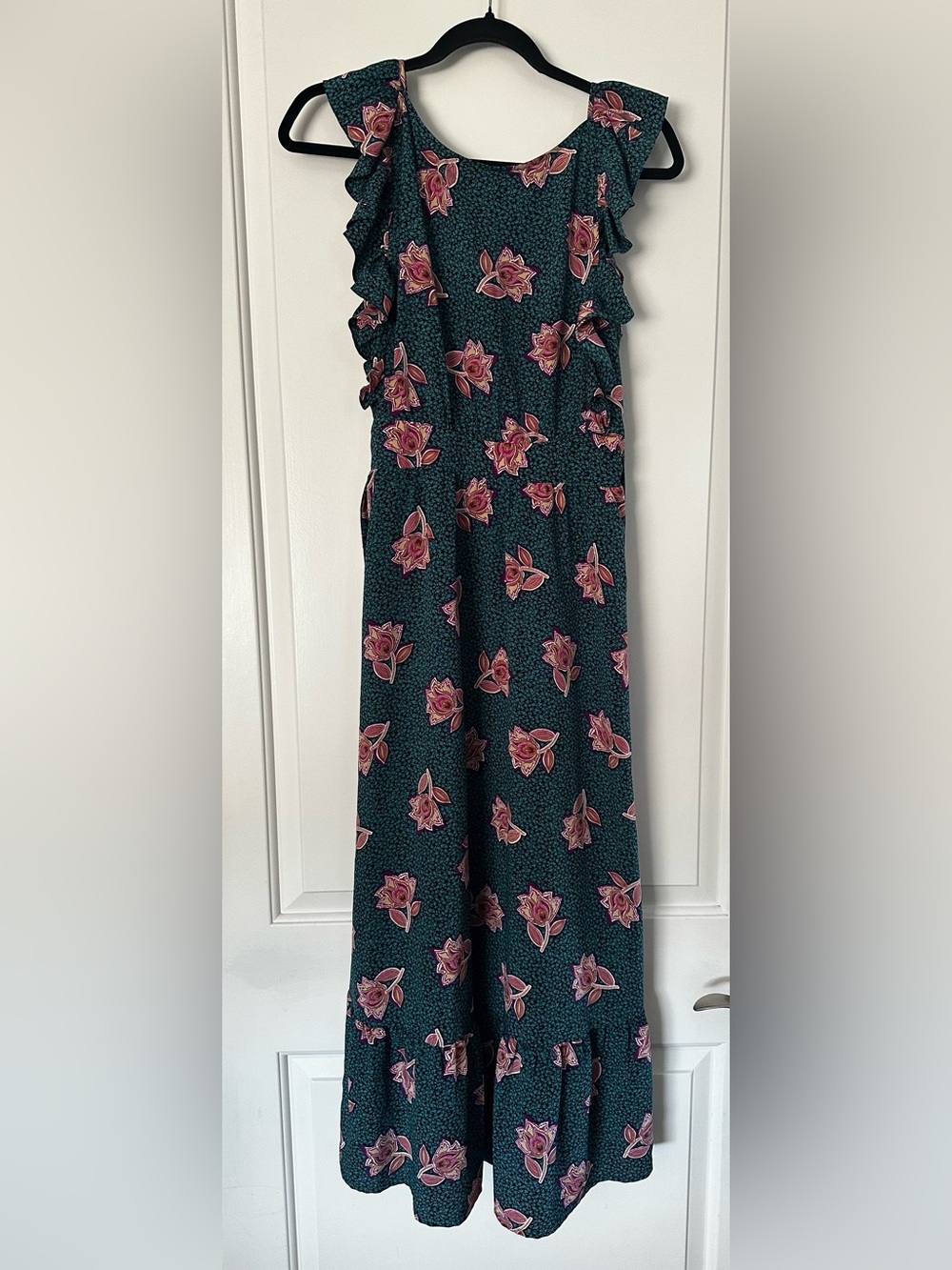 Teal Floral Maxi Dress with Pink Blossom Print